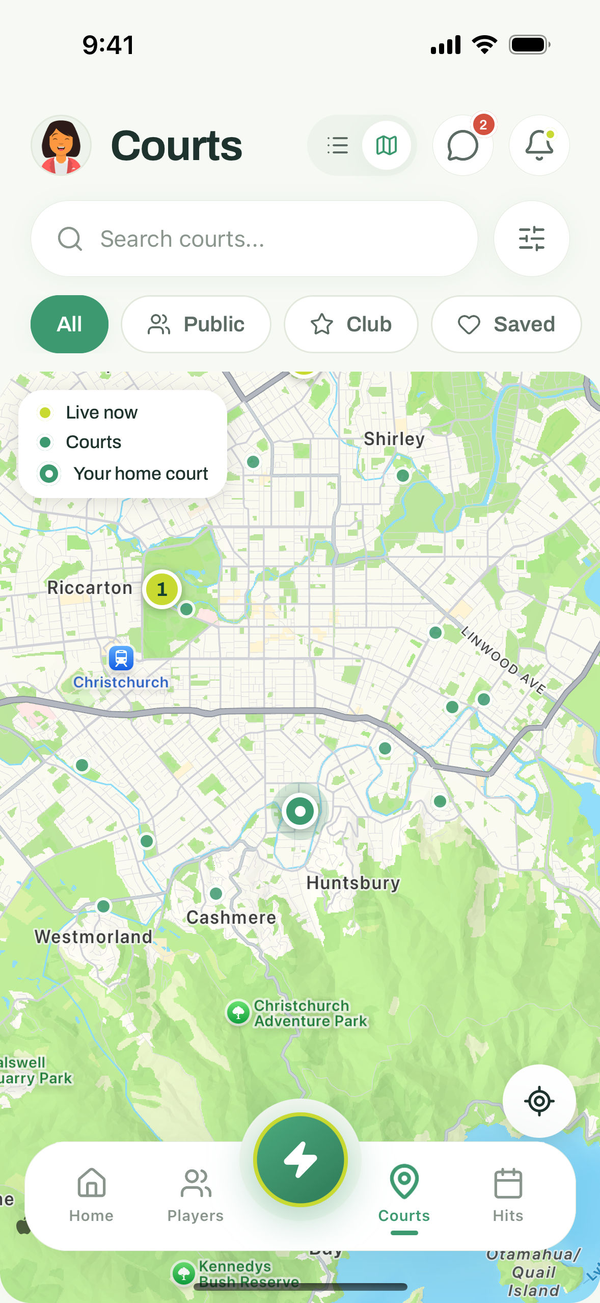 Hitter's interactive map of tennis courts across New Zealand